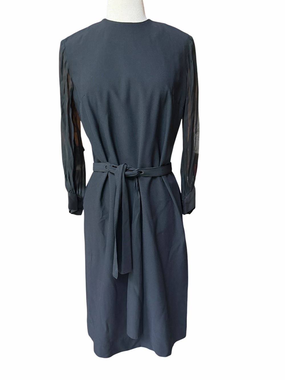 Late 60s/70s Carol Cook Black Sheer-Sleeve Day-To-Night Midi Dress